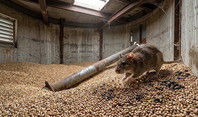 contamination des céréales stockées par un rat