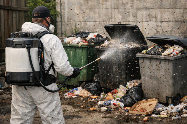 Exterminateur traitant une infestation de mouches
