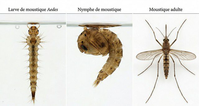 Larves, nymphes et moustiques adultes