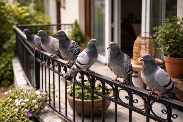 Pigeons sur le balcon ensoleillé