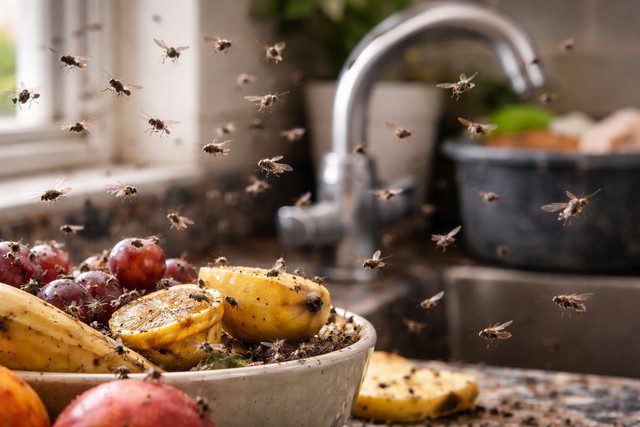 Plusieurs moucherons visibles en vol et posés