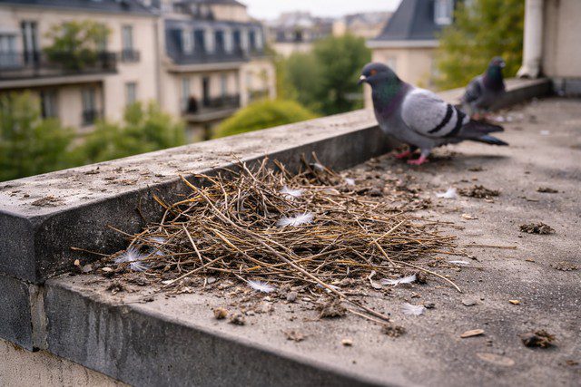 débuts de nidification de pigeons