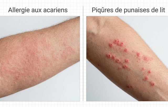 différence allergie acarien et piqûre punaise de lit