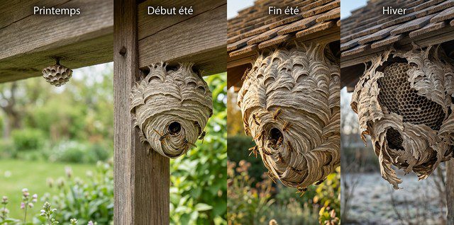 Évolution nid de guêpe mois par mois