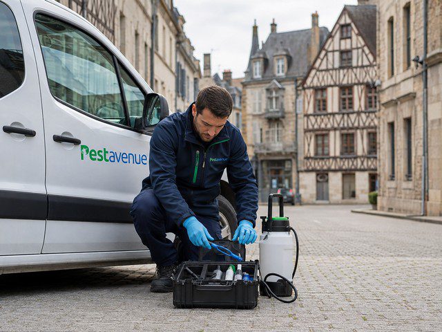 Technicien préparant son matériel pour une intervention anti nuisible en Bourgogne-Franche-Comté